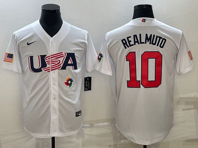 Men 2023 World Cub USA 10 Realmuto White Nike MLB Jersey13
